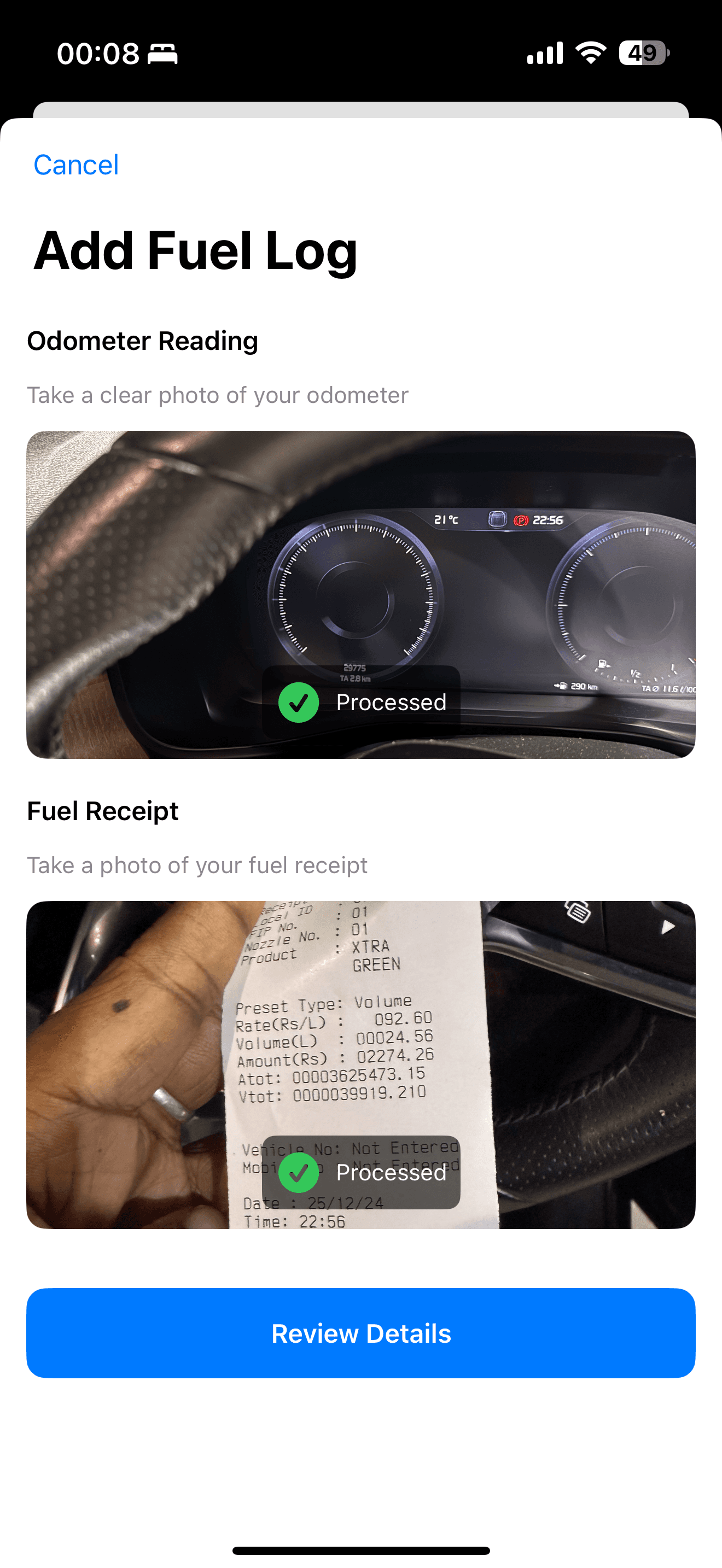 Receipt scanning interface